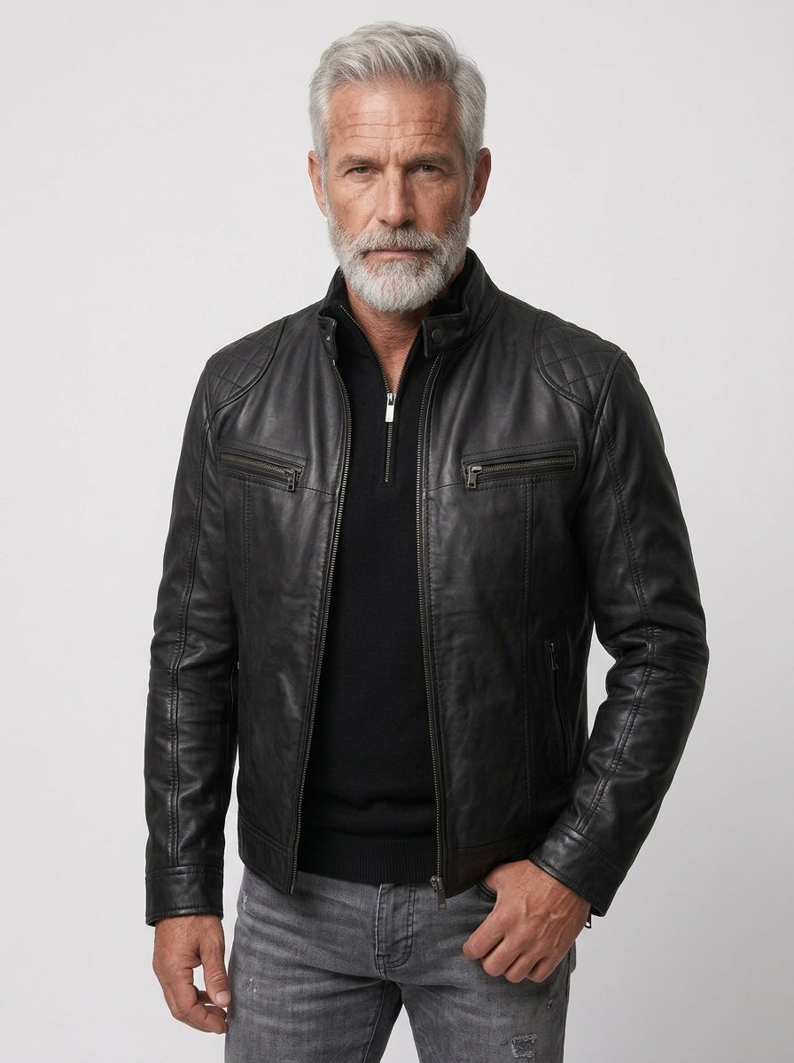 Koltee | Men's Leather Motorcycle Jacket with Zipper Front Plus Size Stylish Biker Jacket
