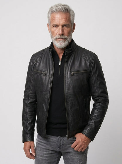 Koltee | Men's Leather Motorcycle Jacket with Zipper Front Plus Size Stylish Biker Jacket