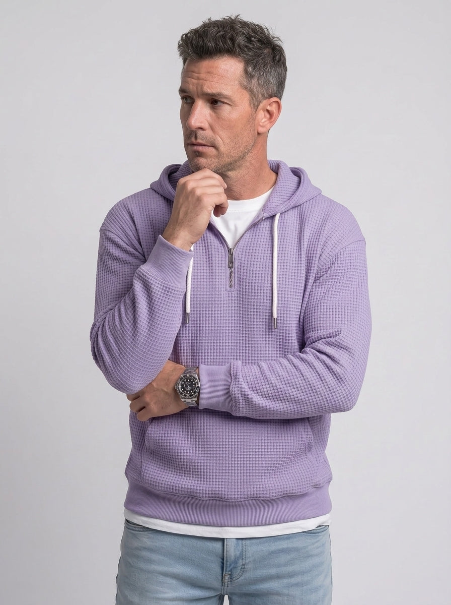 Koltee | Men's Full Size Waffle Knit Quarter Zip Hoodie Plus Size Comfortable Pullover