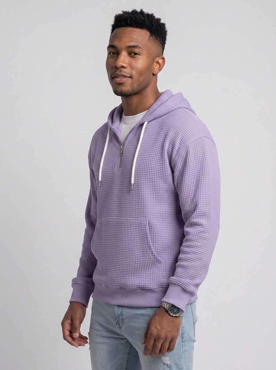 Koltee | Men's Full Size Waffle Knit Quarter Zip Hoodie Plus Size Comfortable Pullover