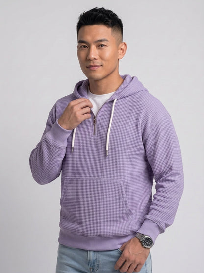 Koltee | Men's Full Size Waffle Knit Quarter Zip Hoodie Plus Size Comfortable Pullover