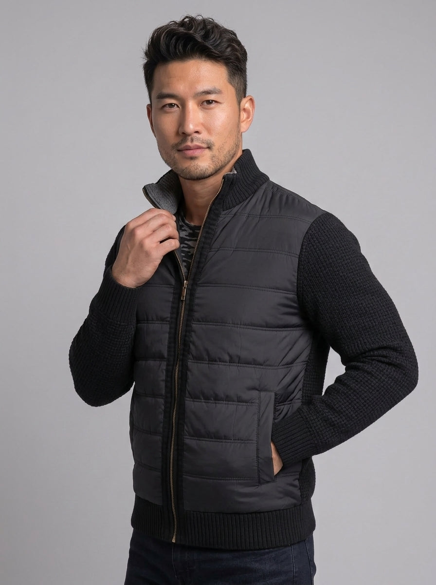 Koltee | Men's Quilted Knit Bomber Jacket with Stand Collar Stylish Outerwear