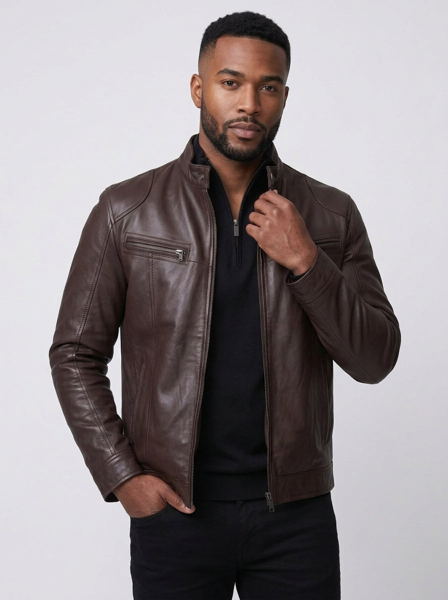 Koltee | Men's Leather Motorcycle Jacket with Zipper Front Plus Size Stylish Biker Jacket
