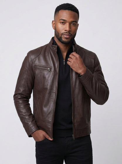 Koltee | Men's Leather Motorcycle Jacket with Zipper Front Plus Size Stylish Biker Jacket
