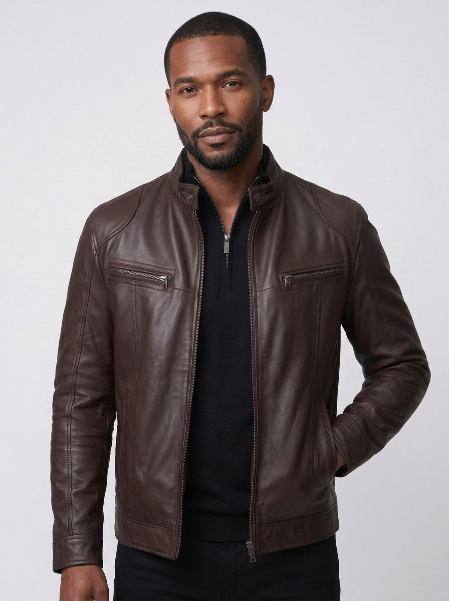 Koltee | Men's Leather Motorcycle Jacket with Zipper Front Plus Size Stylish Biker Jacket