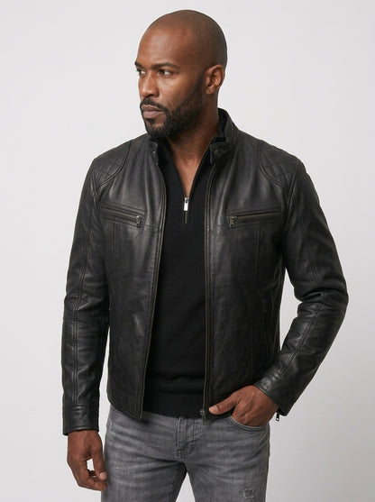 Koltee | Men's Leather Motorcycle Jacket with Zipper Front Plus Size Stylish Biker Jacket