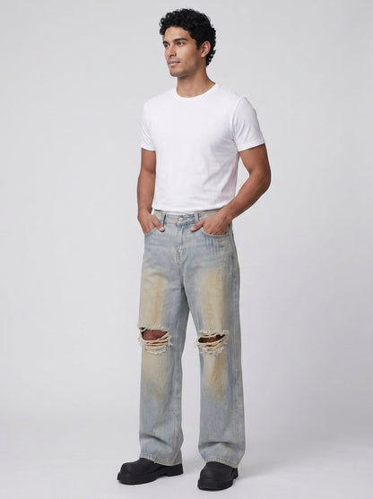 Koltee | Men's Full Size Distressed Wide Leg Jeans Plus Size Casual Denim