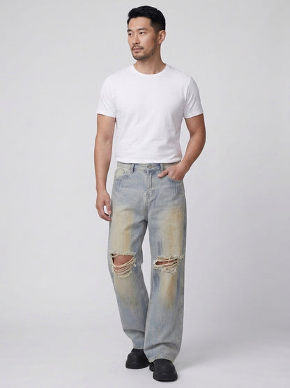 Koltee | Men's Full Size Distressed Wide Leg Jeans Plus Size Casual Denim