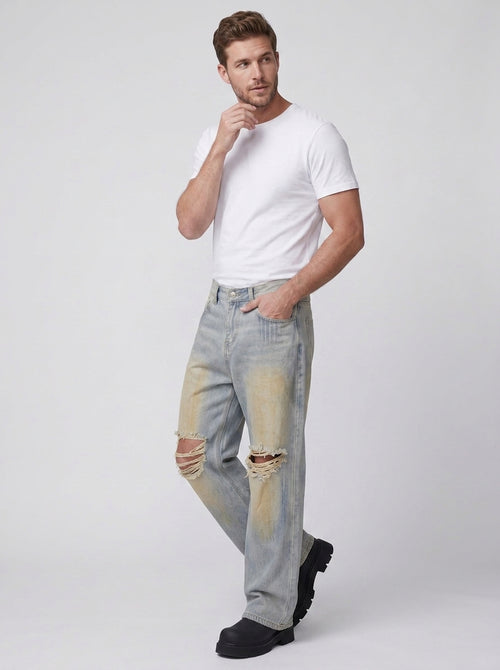 Koltee | Men's Full Size Distressed Wide Leg Jeans Plus Size Casual Denim