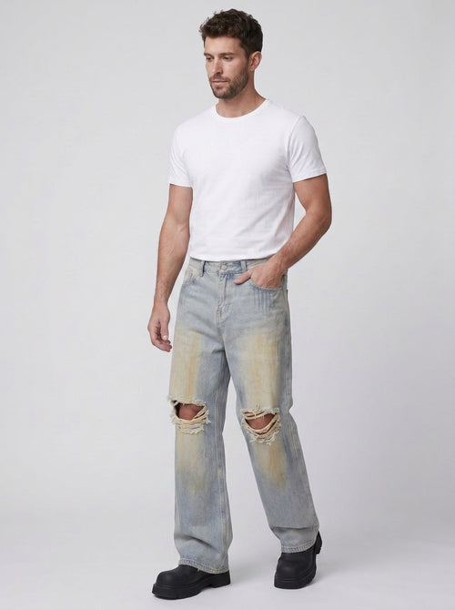 Koltee | Men's Full Size Distressed Wide Leg Jeans Plus Size Casual Denim