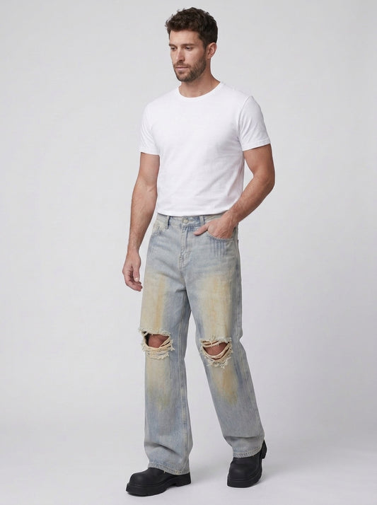 Koltee | Men's Full Size Distressed Wide Leg Jeans Plus Size Casual Denim