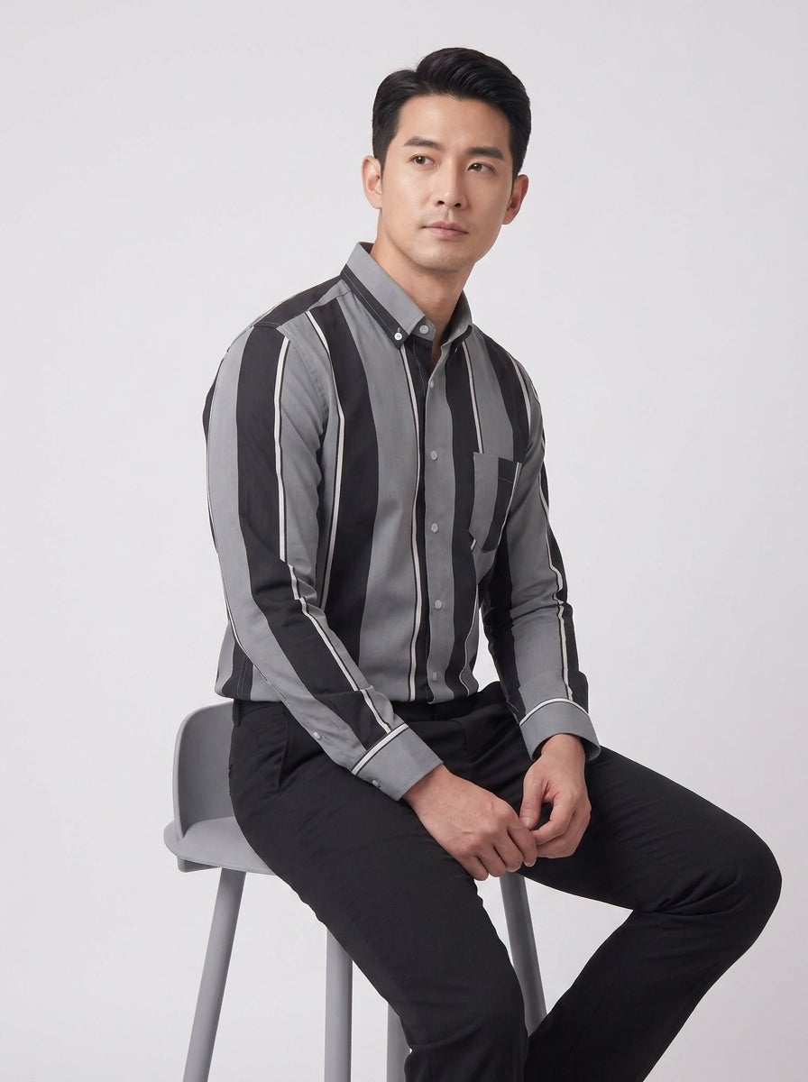 Koltee | Men's Slim Fit Striped Button Up Shirt Casual Dress Shirt