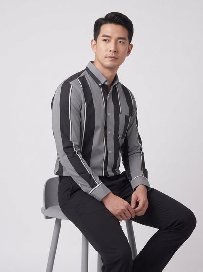 Koltee | Men's Slim Fit Striped Button Up Shirt Casual Dress Shirt
