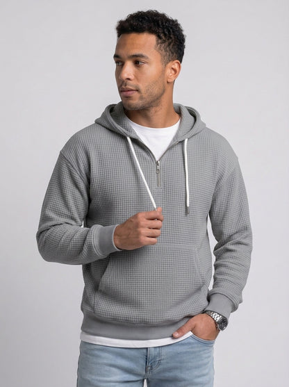Koltee | Men's Full Size Waffle Knit Quarter Zip Hoodie Plus Size Comfortable Pullover