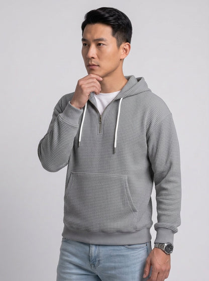 Koltee | Men's Full Size Waffle Knit Quarter Zip Hoodie Plus Size Comfortable Pullover