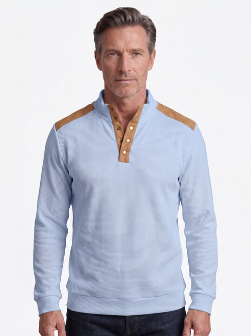 Koltee | Men's Full Size Quarter Snap Long Sleeve Top Plus Size Comfortable Pullover — Light Blue_front