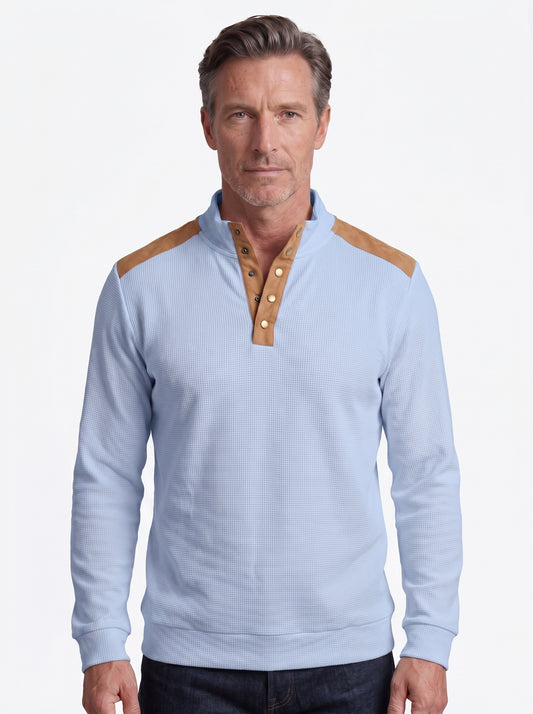 Koltee | Men's Full Size Quarter Snap Long Sleeve Top Plus Size Comfortable Pullover — Light Blue_front