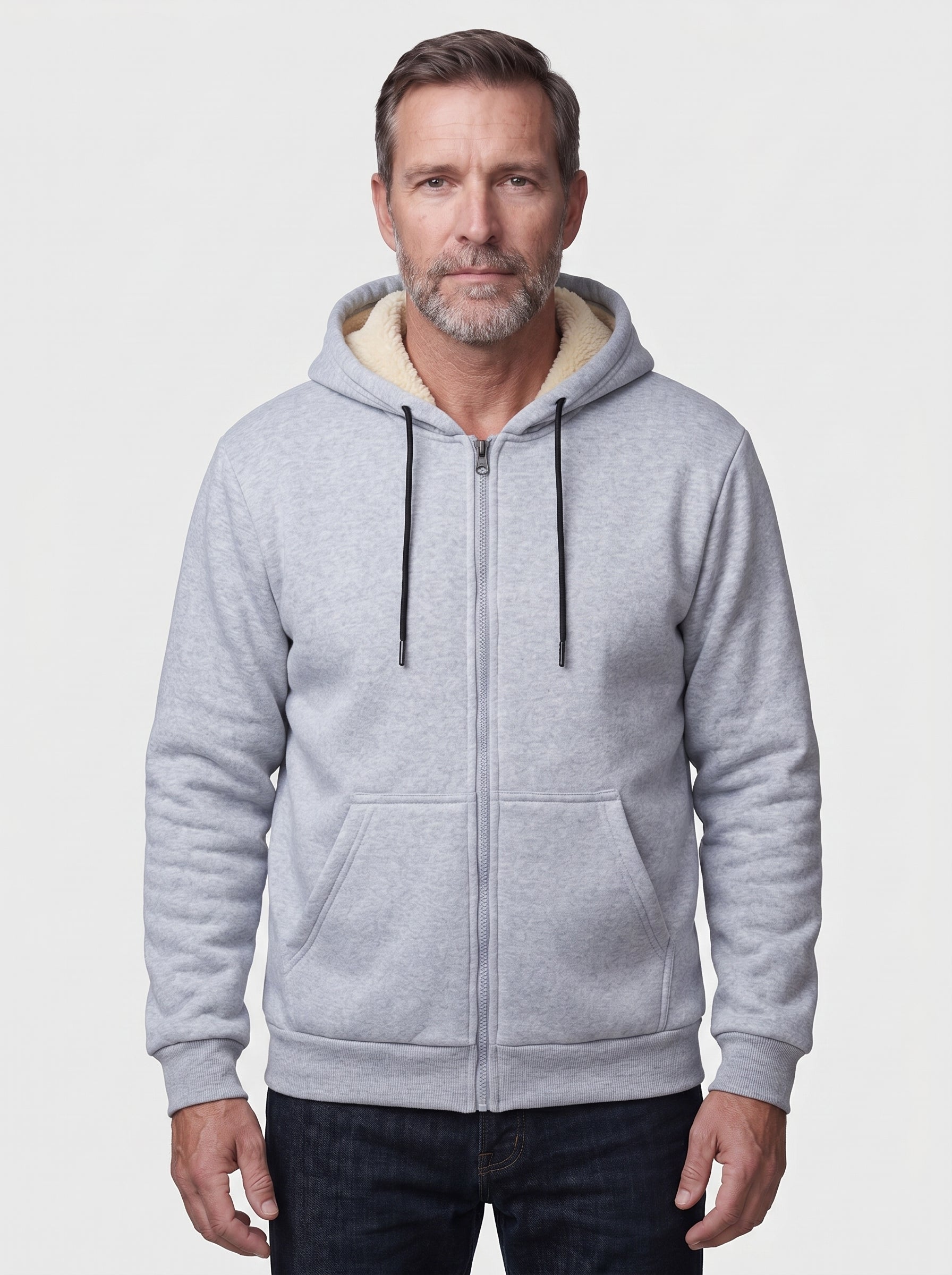 Koltee | Men's Plus Size Sherpa Lined Zip Up Hoodie Warm Casual Outerwear — Gray_front