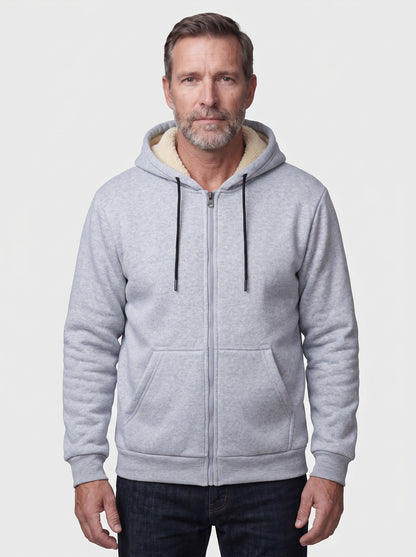 Koltee | Men's Plus Size Sherpa Lined Zip Up Hoodie Warm Casual Outerwear — Gray_front