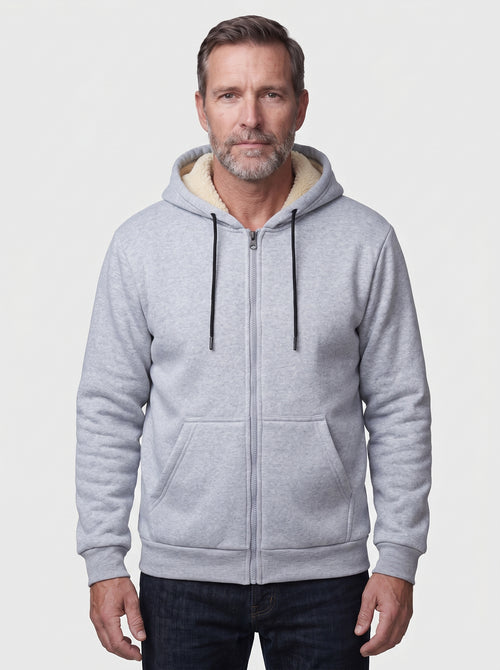 Koltee | Men's Plus Size Sherpa Lined Zip Up Hoodie Warm Casual Outerwear — Gray_front