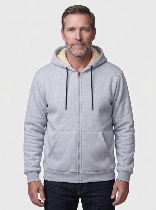 Koltee | Men's Plus Size Sherpa Lined Zip Up Hoodie Warm Casual Outerwear — Gray_front